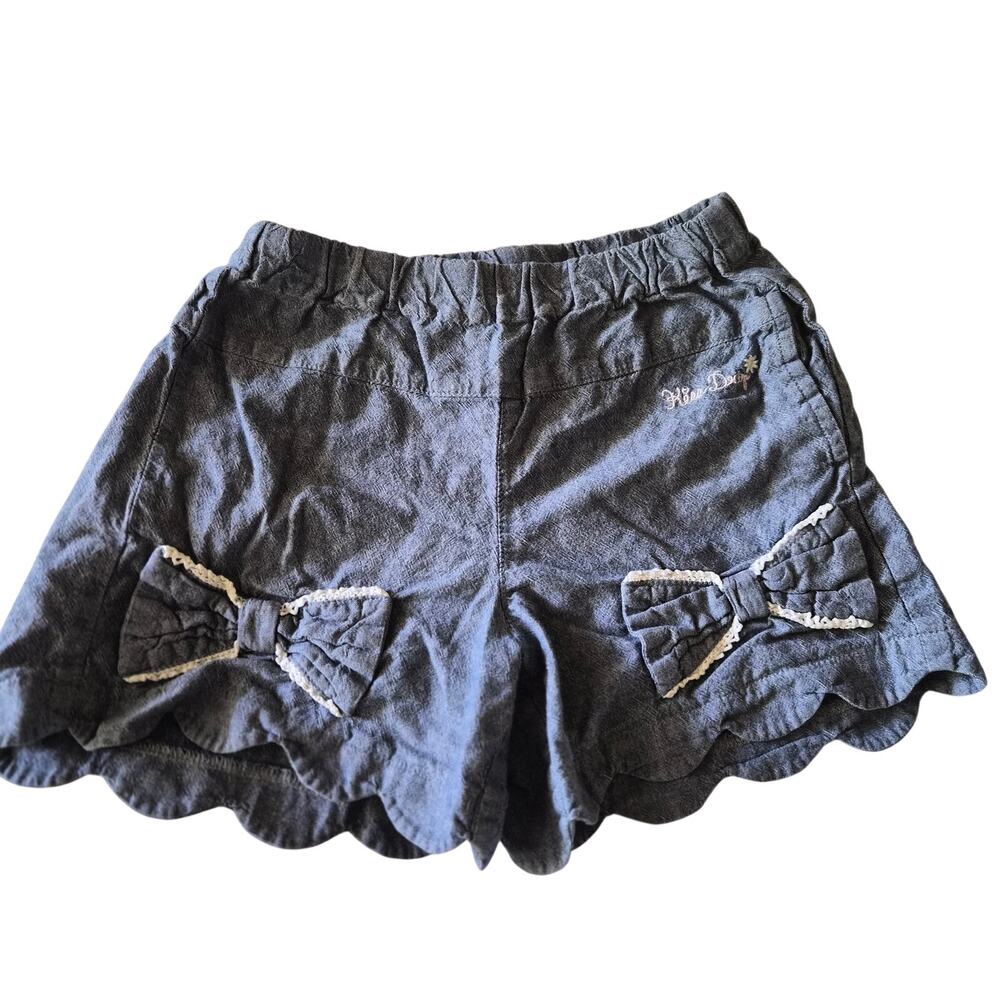 Kiss Drop Japanese Brand Chambray Bow Scalloped Shorts Kawaii Coquette Kids 120